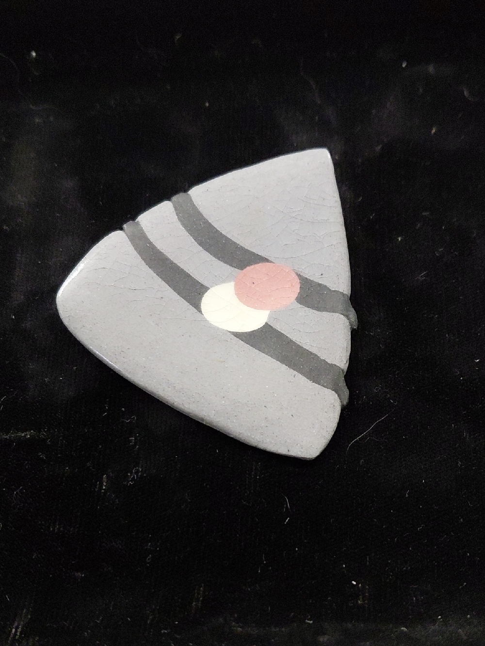 1980s Ceramic Pin with Gray, Black and Pink Dot Accent